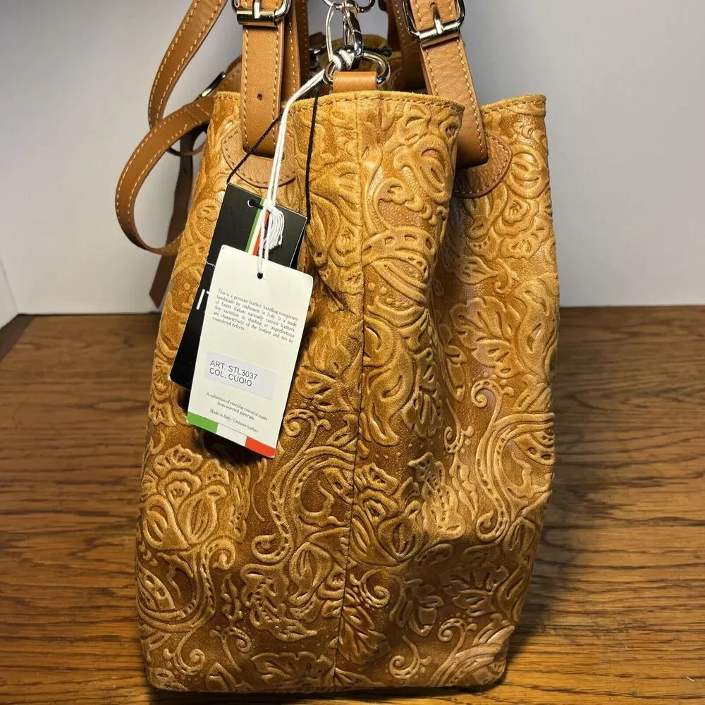 ISADORA‎ ITALY Cuoio Tooled Genuine Leather Large Tote Bag New with Tags